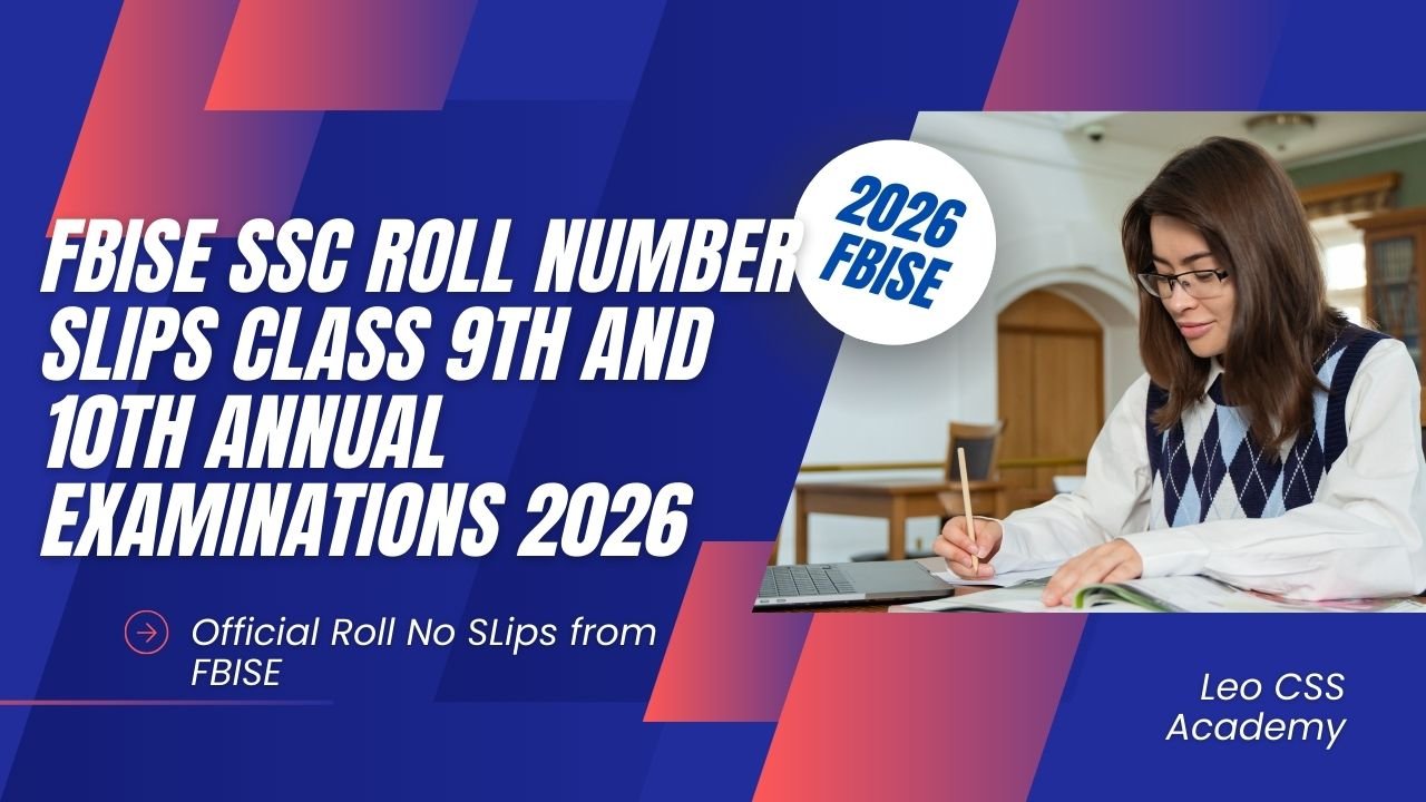 FBISE SSC Roll Number Slips Class 9th and 10th Annual Examinations 2026