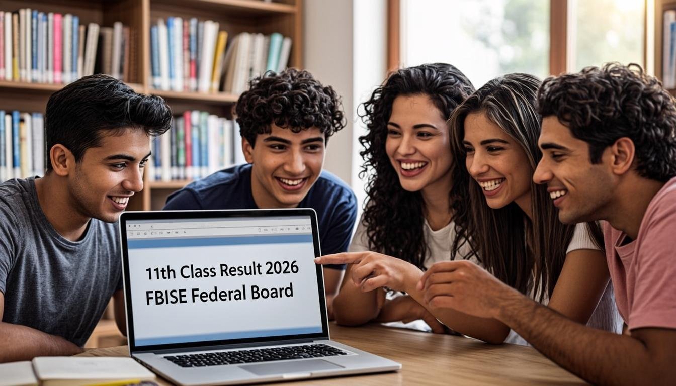 Students checking their 11th class results online
