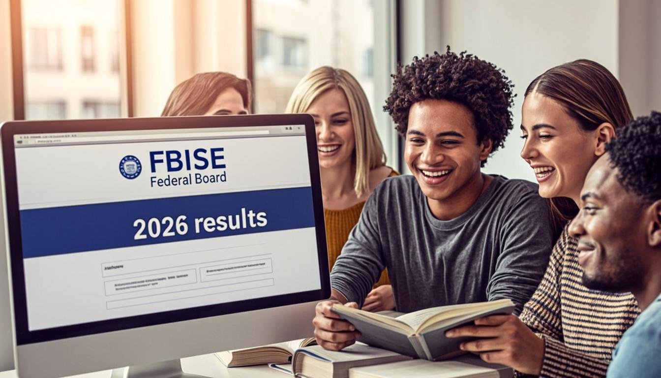 Students checking 12th class results 2026 FBISE Federal Board online