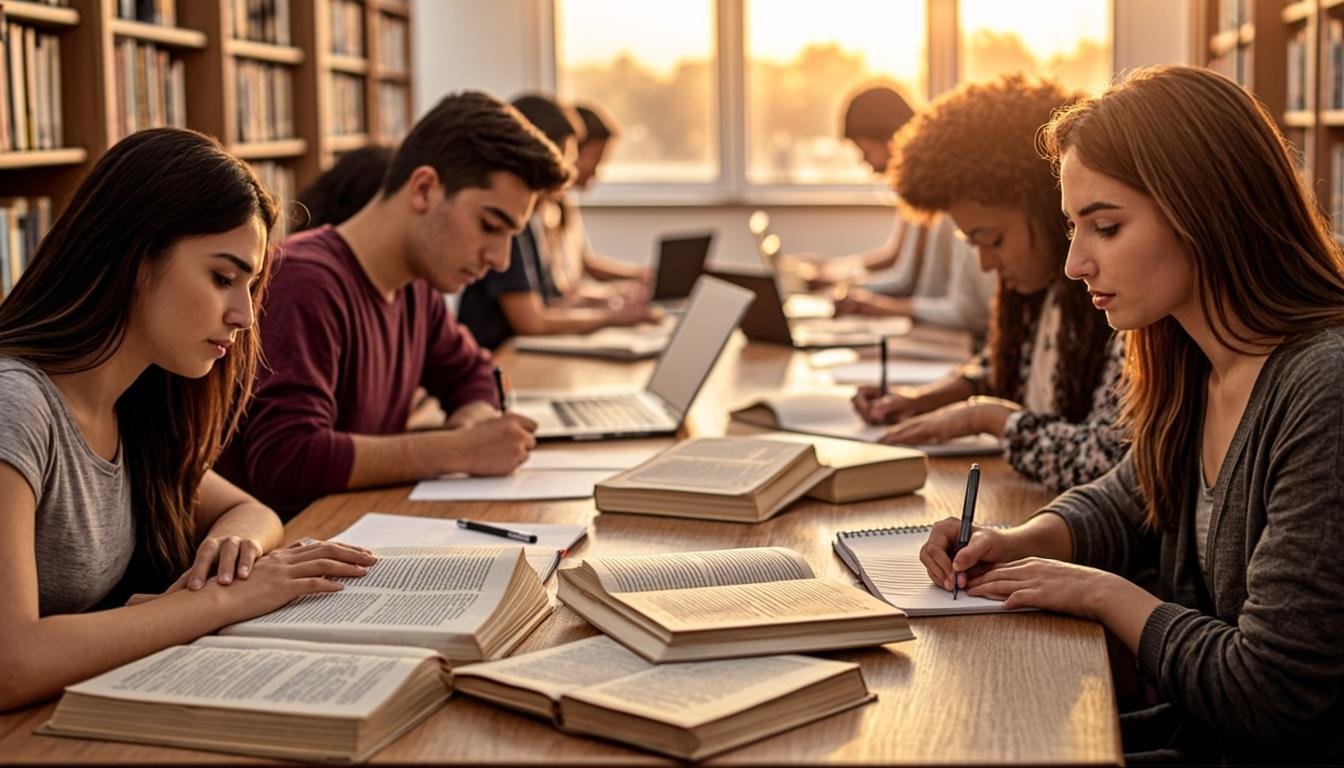 Students preparing for CSS exams with study materials
