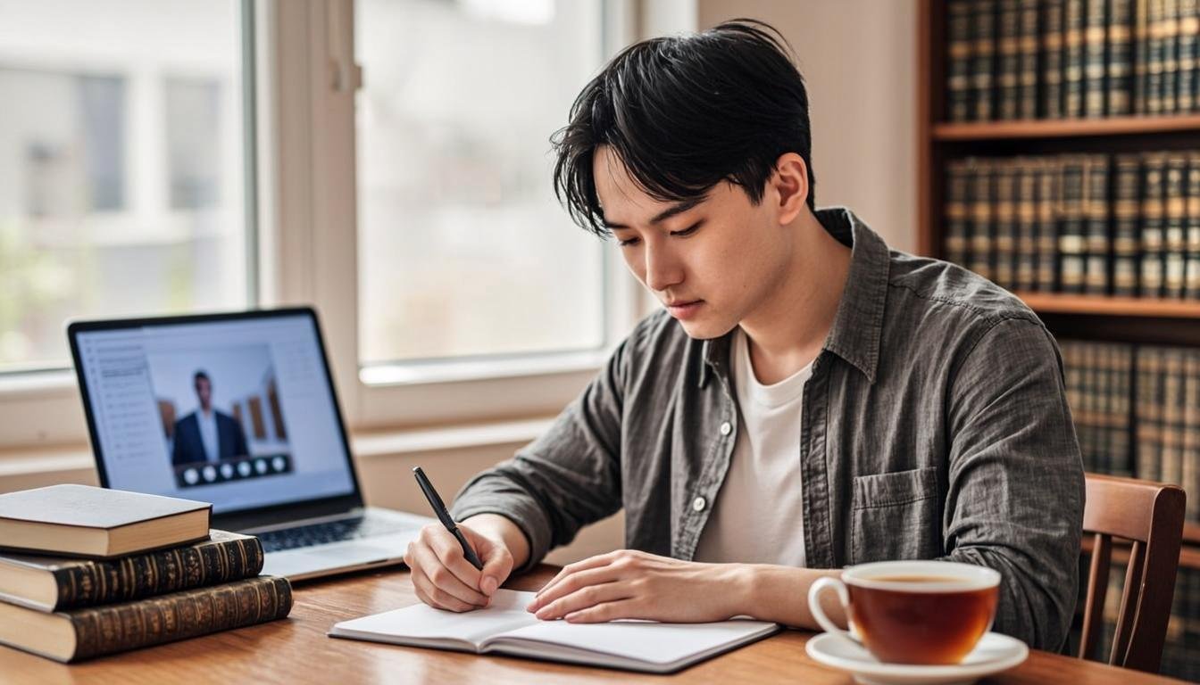 Student preparing for CSS exams with study materials