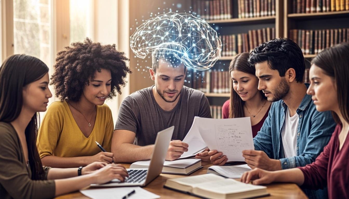 Students studying together with memory enhancement techniques
