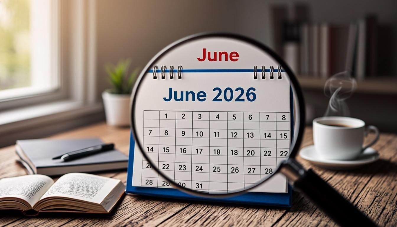 Calendar highlighting June 2026 with magnifying glass for FPSC CSS exam results