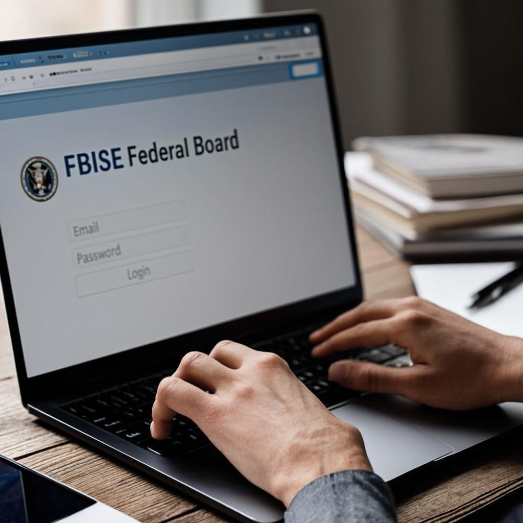 Student accessing FBISE Federal Board results online