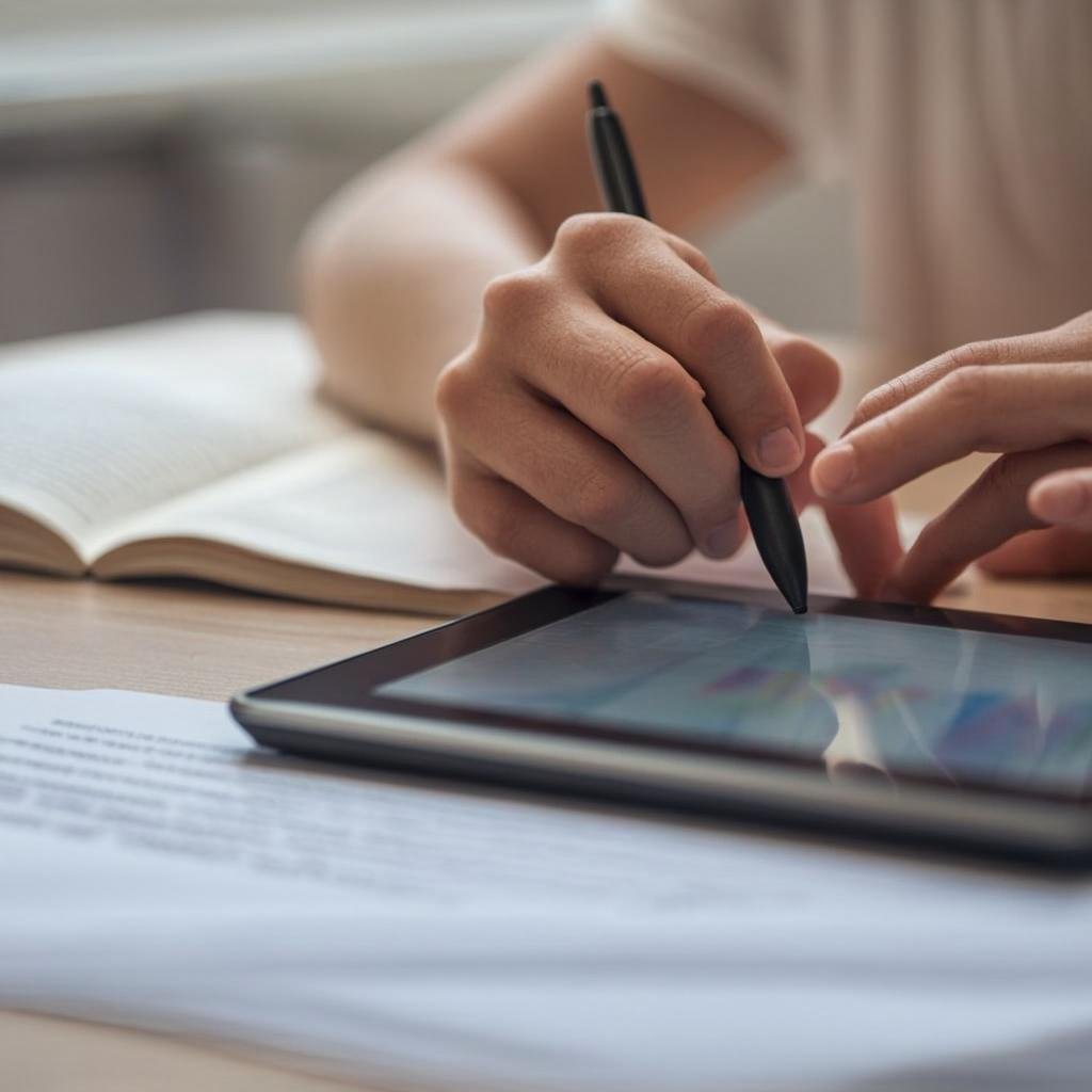 Student taking digital notes while studying for exams
