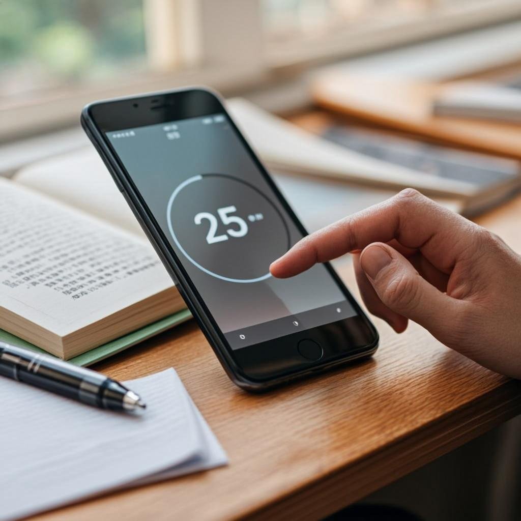 Student using Pomodoro technique for focused study sessions