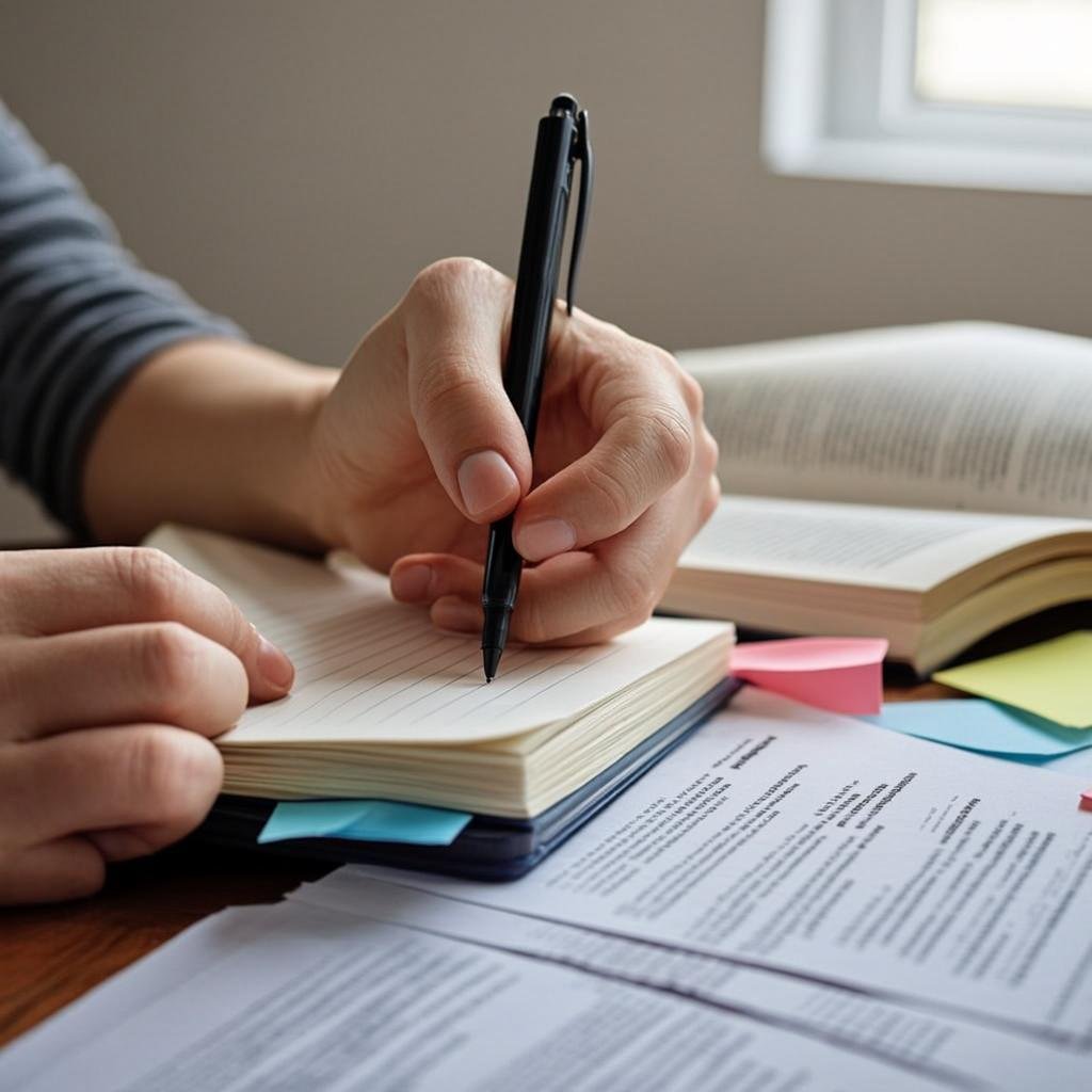 Hand taking detailed notes for CSS exam preparation