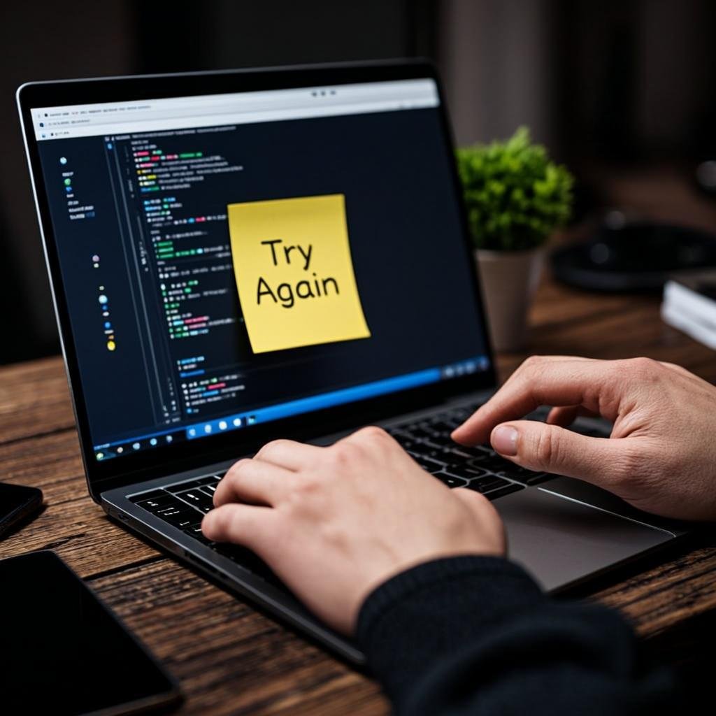 Hands typing CSS code with motivational message