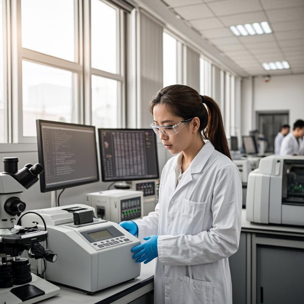 Scientist conducting experiments in a modern laboratory with advanced equipment