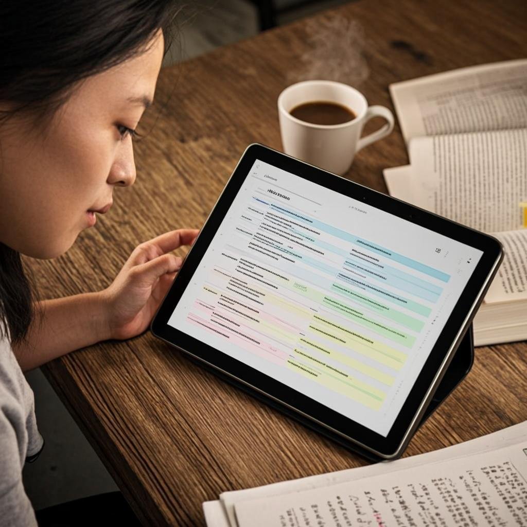 Student organizing study schedule on digital planner