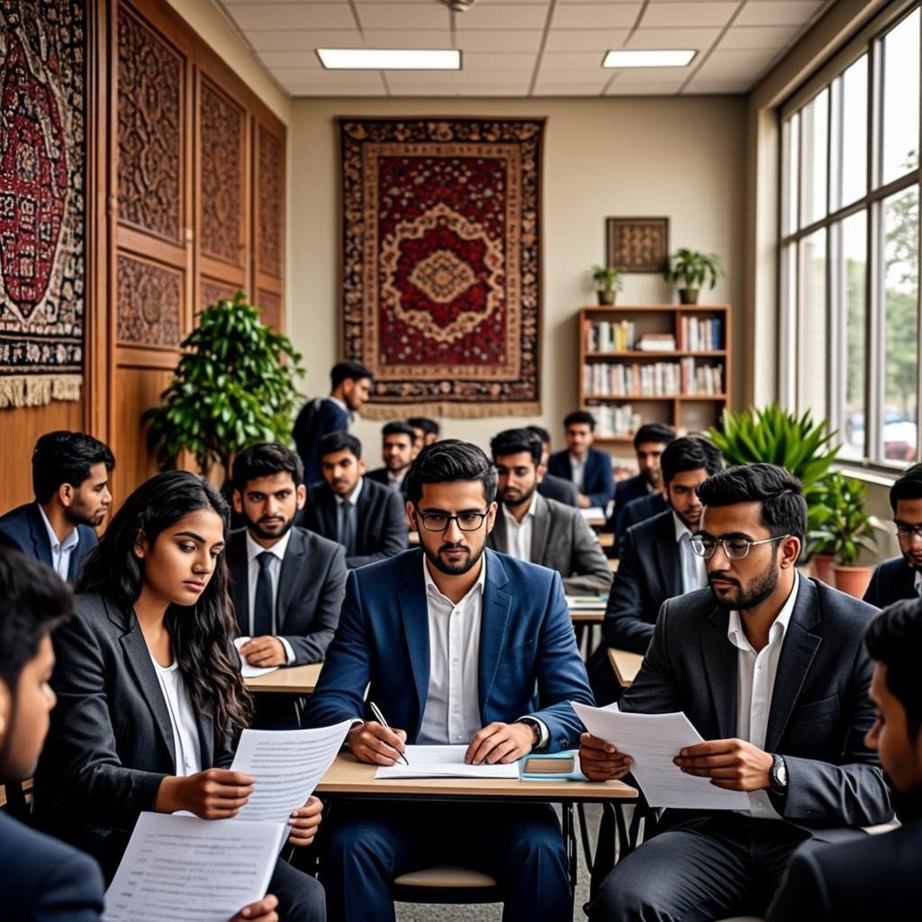 University admissions office staff assisting students